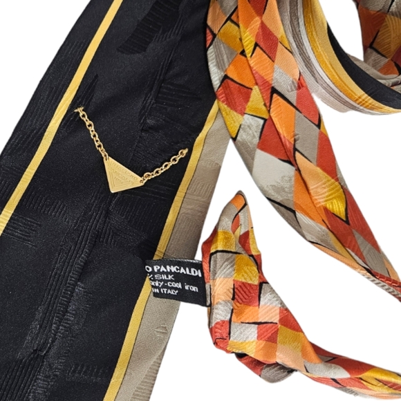 VITALIANO PANCALDI XL Orange/Beige Geometric Art Silk LUXURY Tie ITALY - Picture 3 of 6